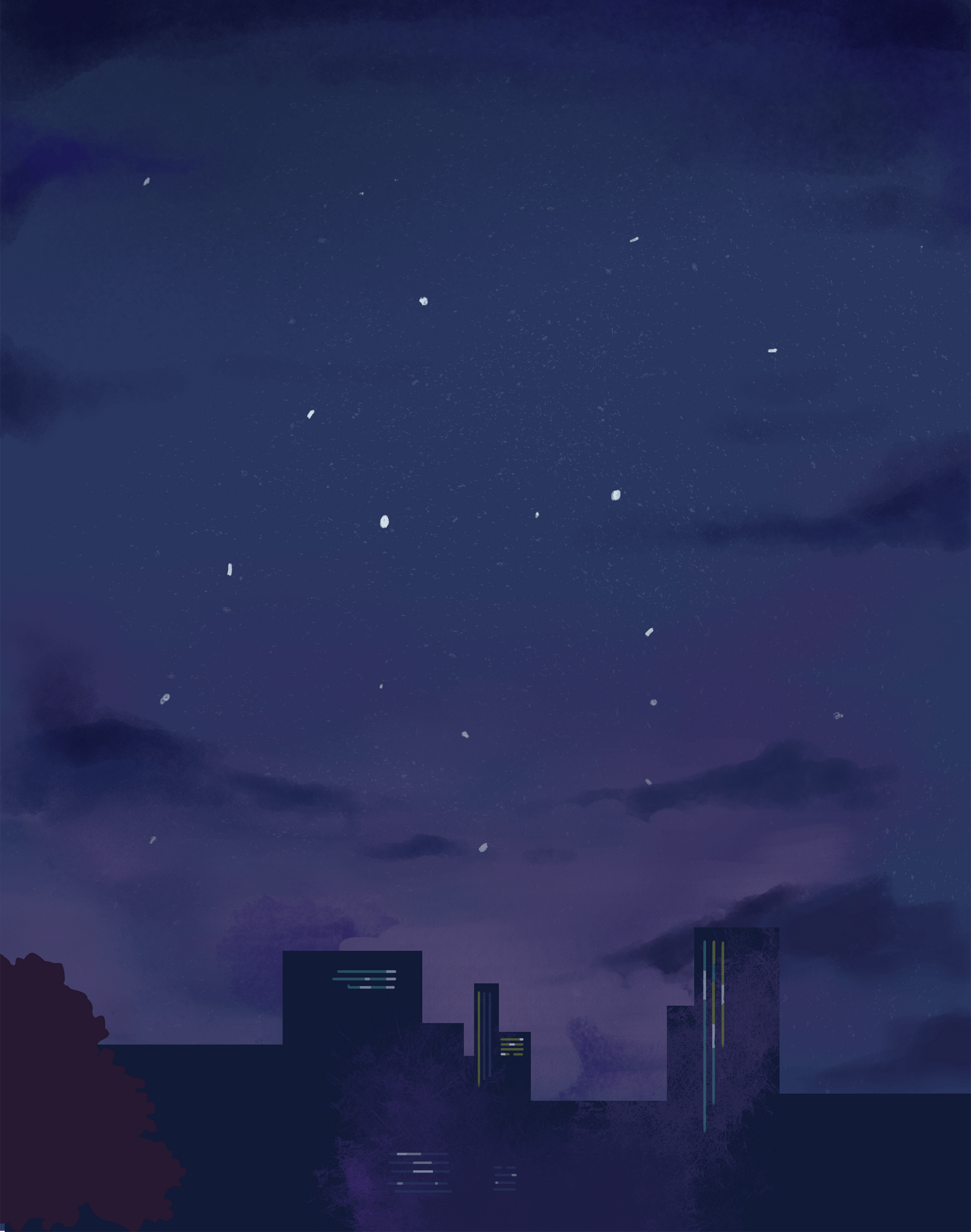 Cityscape with Night Sky Illustration